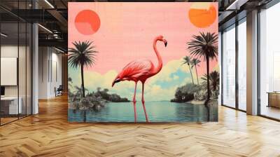 Collage Retro dreamy of Flamingo flamingo outdoors nature. Wall mural