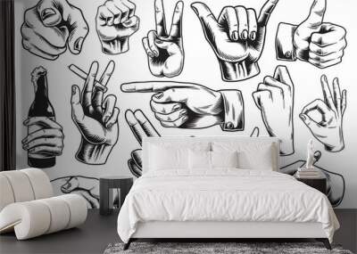 Collection of illustrated hand signs Wall mural