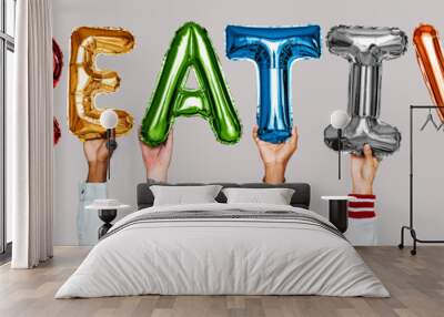 Colorful alphabet helium balloons forming the text creative Wall mural