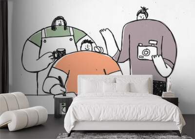 Colorful hand drawn production team with doodle art design Wall mural