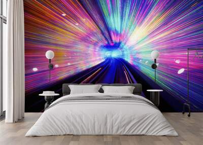 Colorful light exposure in a tunnel Wall mural