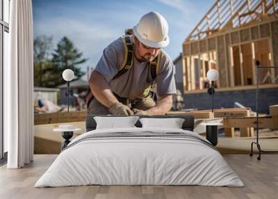 Construction working hardhat helmet. Wall mural