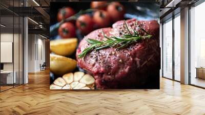 Cooking a fillet steak food photography recipe idea Wall mural