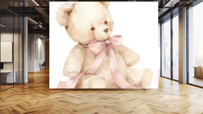 Coquette teddy bear outdoors snowman nature. Wall mural