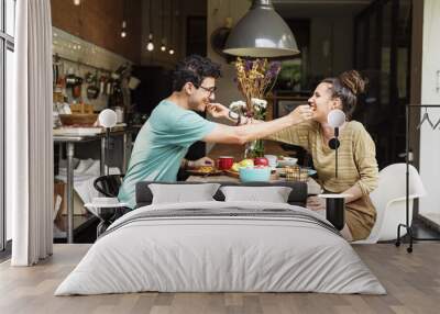 Couple Eating Food Feeding Sweet Concept Wall mural