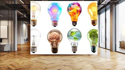 Creative light bulb png element set, transparent background Wall mural