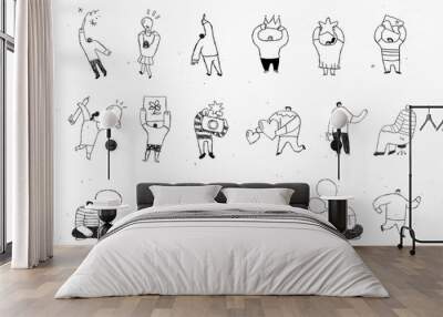 Cute black business vector cartoon icons set Wall mural