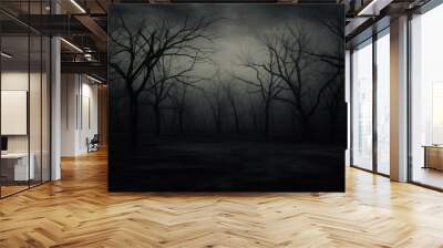 Dark background forest tree monochrome. Wall mural