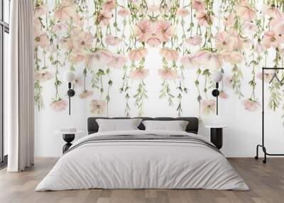 Delicate hanging pastel flowers illustration Wall mural