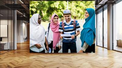 Diverse children studying outdoor Wall mural