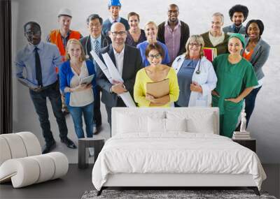 diverse multiethnic people with different jobs Wall mural