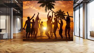 Diverse People Partying on a Tropical Beach Wall mural