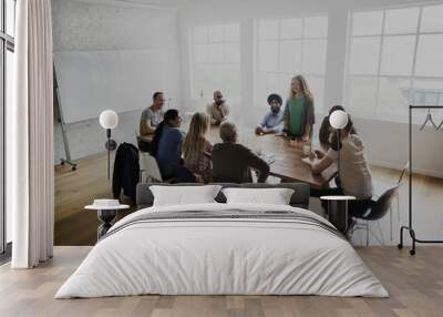 Diverse people teamwork on meeting table Wall mural