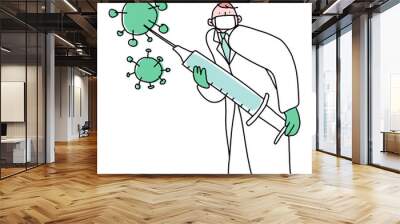 Doctor with vaccine png doodle illustration Wall mural