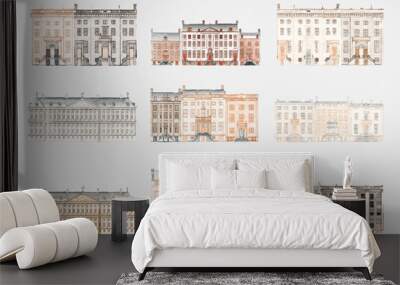 European old building vector hand drawn illustration set Wall mural