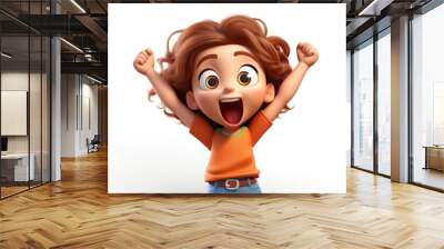 Excited kid cartoon toy white background. Wall mural