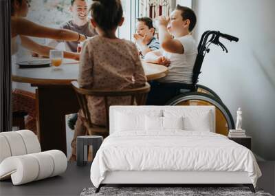 Family having breakfast in the morning Wall mural