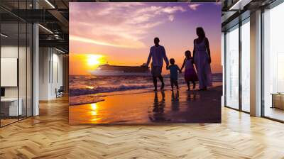 Family Walking Beach Sunset Travel Holiday Concept Wall mural