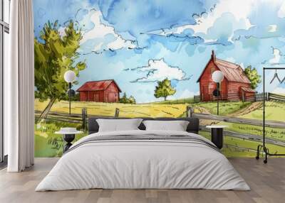 Farm in style pen architecture countryside outdoors. Wall mural