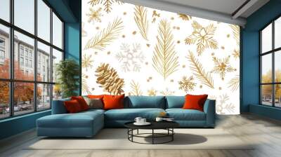 Festive golden winter pattern Wall mural