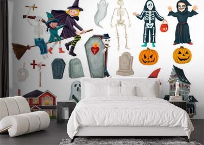 Festive Halloween png sticker, cute  set, transparent background Wall mural