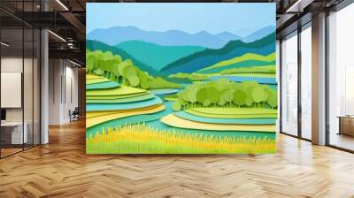 Field landscape outdoors painting. Wall mural