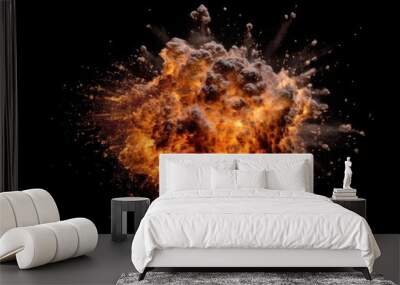 Fire explosion bonfire black background destruction. Wall mural