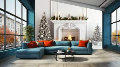 Fireplace christmas anticipation architecture. Wall mural