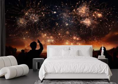 Fireworks outdoors party night. Wall mural