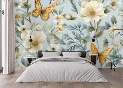 Floral wallpaper butterfly pattern flower. Wall mural