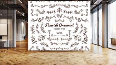 flourish ornaments calligraphic design elements vector set illustration Wall mural