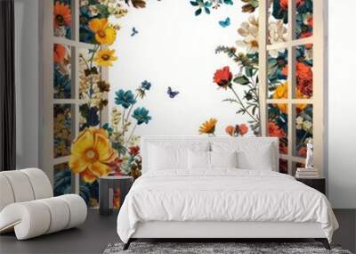 Flower Collage window pattern painting graphics. Wall mural