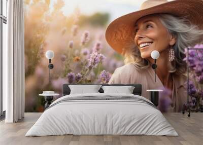 Flower laughing portrait outdoors. Wall mural