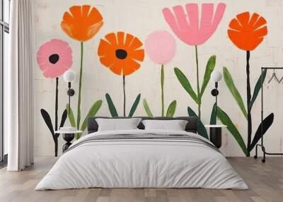 Flowers art painting plant. Wall mural