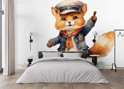 Fox Ship captain cartoon animal. Wall mural