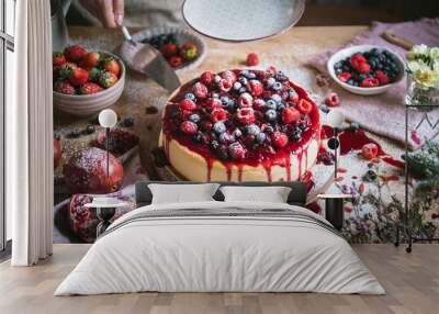 Fresh berry cheescake food photography recipe idea Wall mural