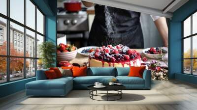 Fresh berry cheescake food photography recipe idea Wall mural