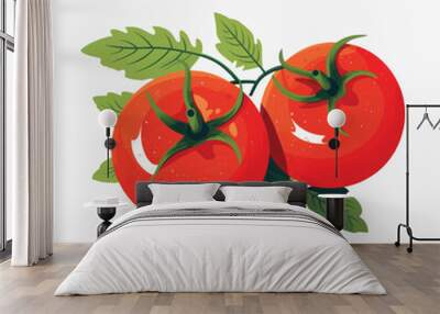 Fresh ripe tomatoes with leaves Wall mural