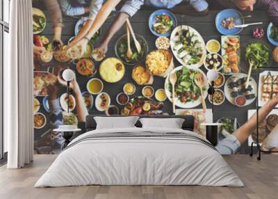 friends happiness enjoying dinning eating concept Wall mural