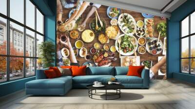 friends happiness enjoying dinning eating concept Wall mural