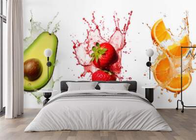 Fruit floating with splash water png on transparent background Wall mural