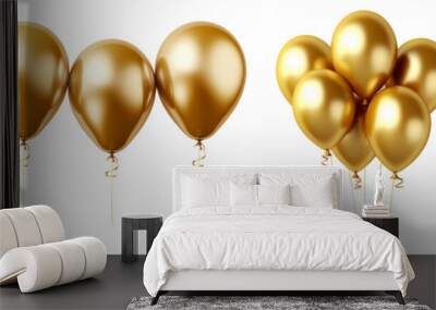 Gold balloons png element set on transparent background Wall mural