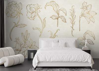 Gold floral outline set vector Wall mural