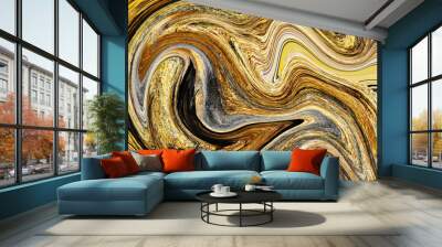 Gold fluid art marbling paint textured background Wall mural