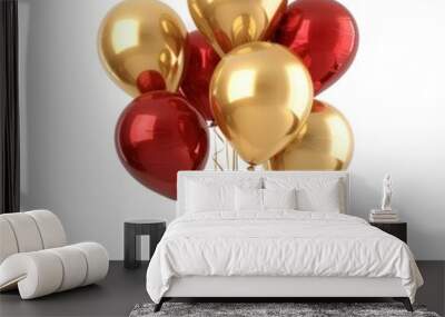 Golden and red party balloons white background celebration anniversary. Wall mural