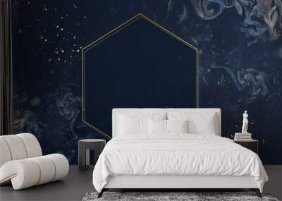 Golden frame on blue background Wall mural