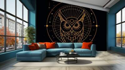 Golden owl geometric mystical design Wall mural