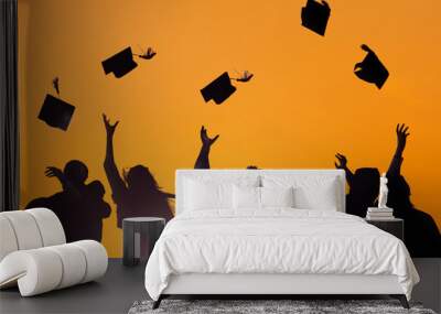 Graduating Students Throwing Caps In The Air Wall mural