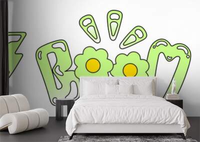 Green doodle word sticker png element set on transparent background Wall mural