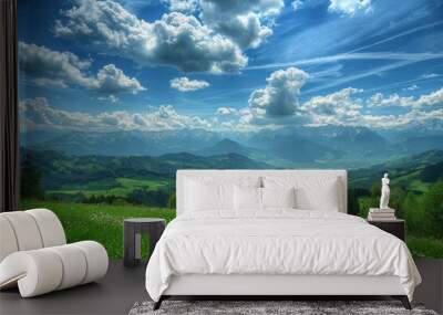 Green mountains and beautiful sky cloud green countryside. Wall mural